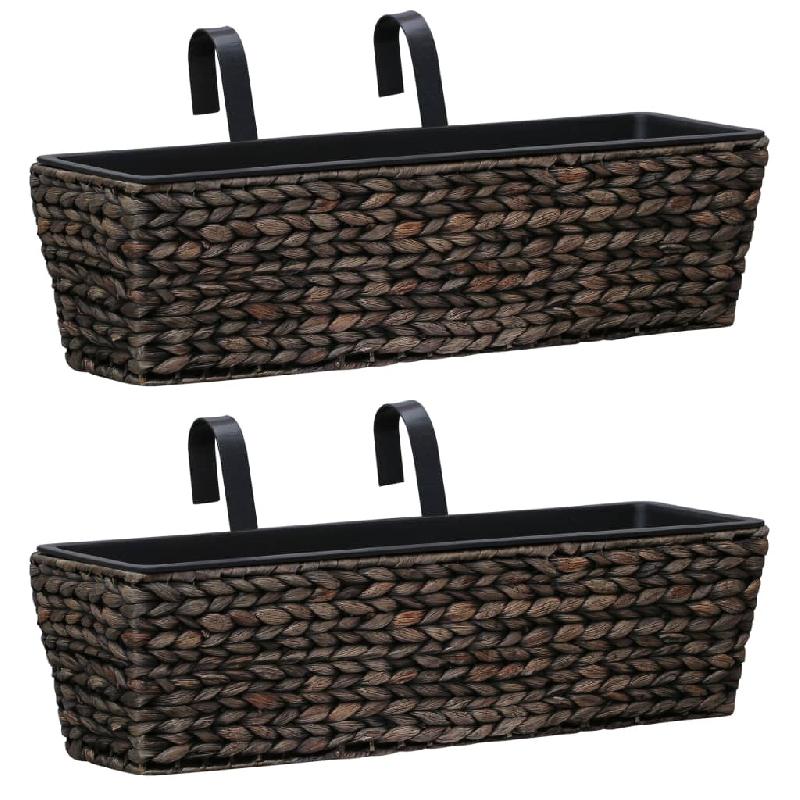 Lot de 2 jardinières en jacinthe d'eau - 60 cm - marron - avec pots amovibles et cadre en acier_0
