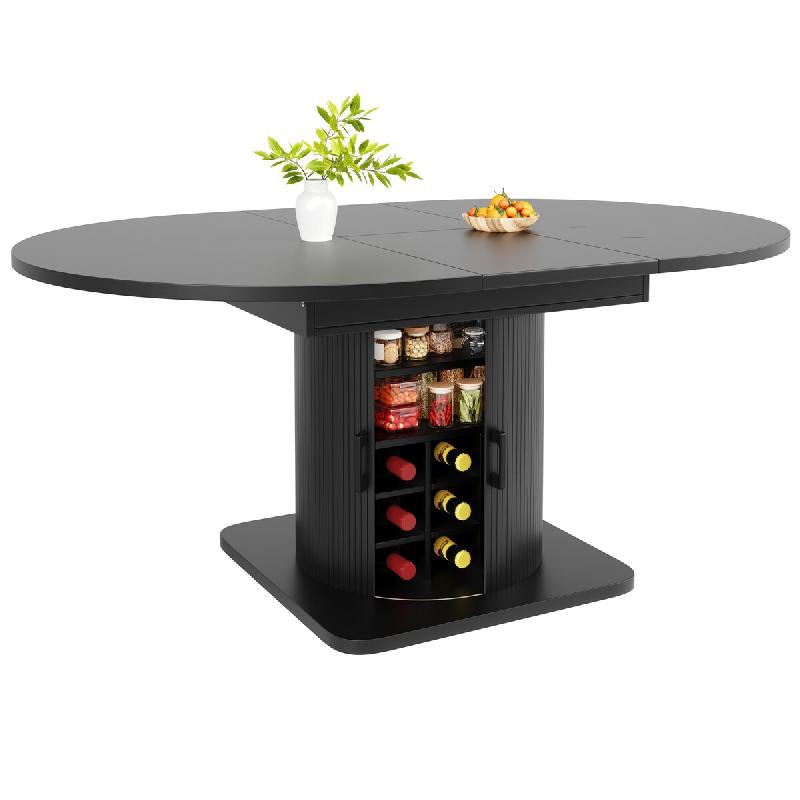Merax table à manger extensible 118-158 cm, ronde avec rangement, porte-bouteilles et étagères, noir - noir Bois manufacturé N620CZ260501S_0