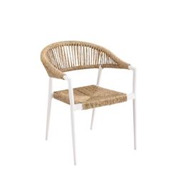 METRO PROFESSIONAL Fauteuil de terrasse TERRA, rotin PE / aluminium, 57 x 64 x 79 cm, résistant aux intempéries, avec accoudoirs, beige / blanc - bl_0