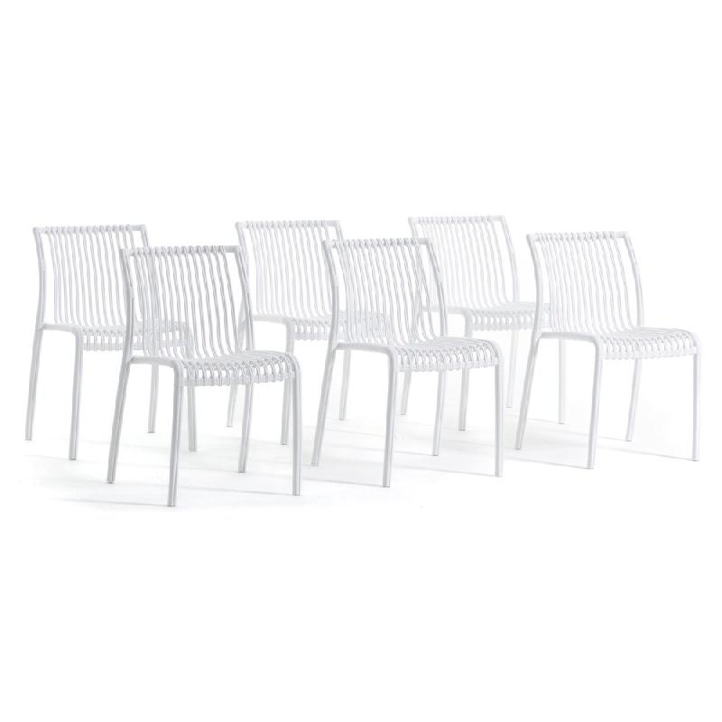 RATTATAN Set de 6 chaises en polypropylène empilables pour extérieur et jardin, bar et restaurant, structure robuste et légère - Olimpia - Blanc -_0
