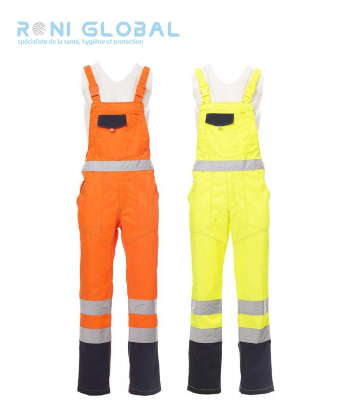 Salopette de travail homme haute visibilité - Coton et polyester - Coupe droite 6 poches - Bandes réfléchissantes - SKILL PAYPER_0