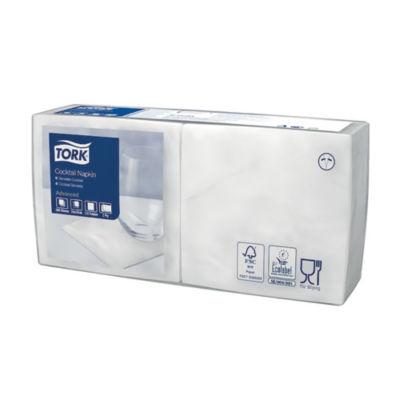 Serviettes cocktail en papier Tork, coloris blanc, le colis de 200, 477534_0