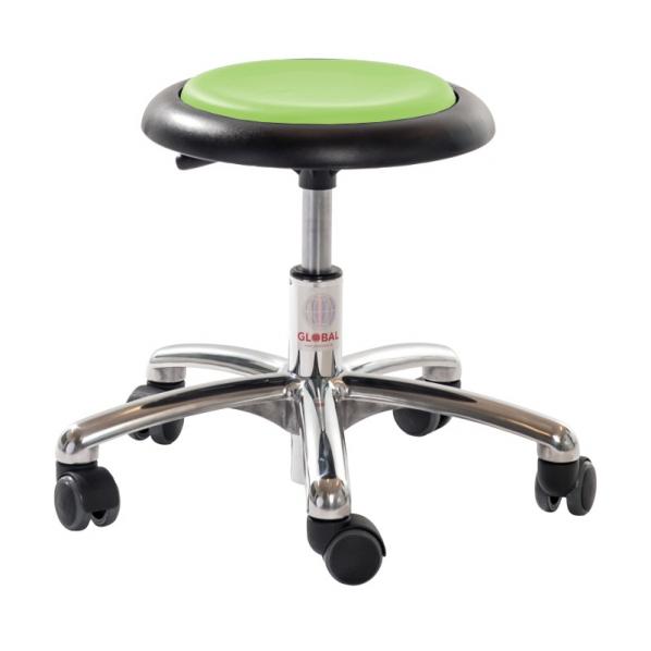 Tabouret professionnel petite enfance - Base alu - Assise simili cuir vert - 5 roulettes - Garantie 5 ans_0
