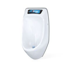 Urinoir sans eau URIMAT Ecovideo - URIMAT Schweiz AG - 5,5 kg avec écran publicitaire intégré et plastique sanitaire résistant_0