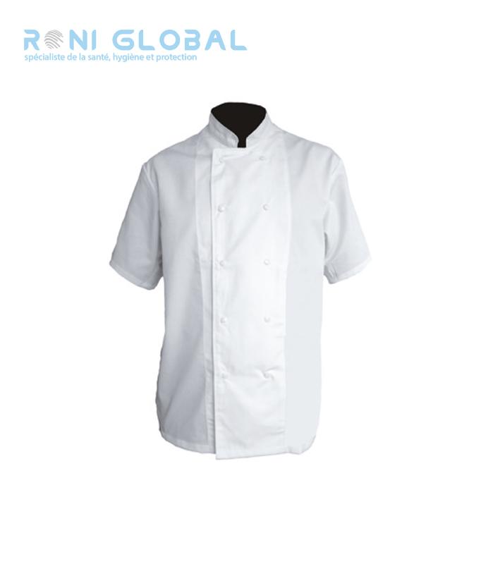 VESTE DE CUISINE MANCHES COURTES BLANC EN COTON SERGE - PBV_0