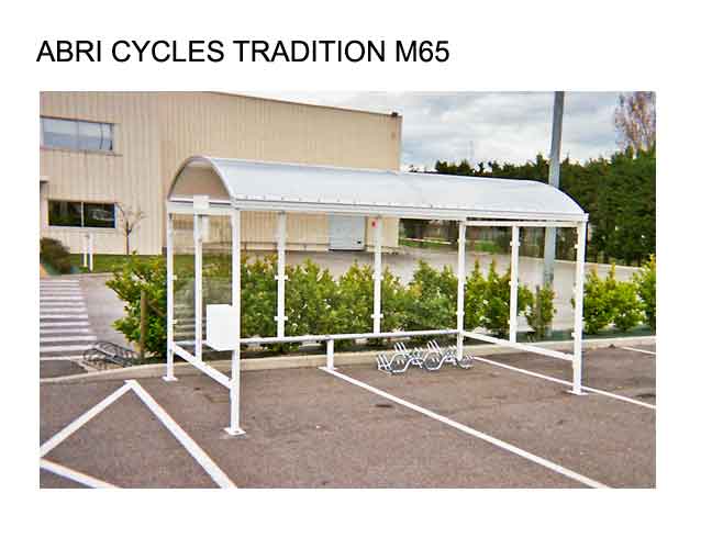 Abri vélo ouvert tradition m65 / structure en aluminium / bardage en verre trempé / pour 3 vélos_0