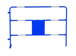 Barrière de chantier bleue avec plaque centrale - Hauteur 1 m, Longueur 1,5 m, Tube 28 mm_0