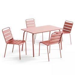 Oviala Business Ensemble table de terrasse en métal et 4 chaises argile - rose métal 109228_0