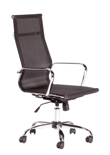Fauteuil manager - vérin pneumatique - assise et dossier résille noire - accoudoirs alu poli - base acier chromé_0