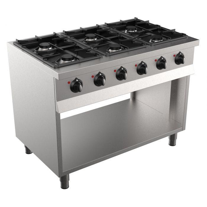 Fourneau à gaz professionnel 6 feux vifs - 7333.2010 - 6 brûleurs 6,5kW chacun sur armoire ouverte_0