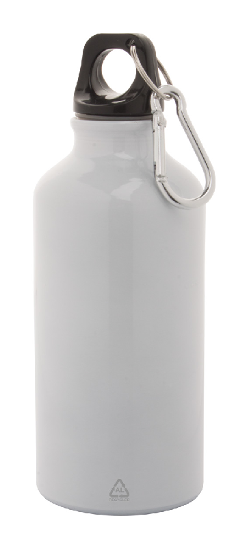 Gourde en aluminium recyclé - 400 ml avec mousqueton - Couleur blanche_0