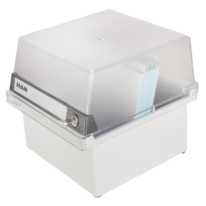 HAN Bac à fiches A5, avec couvercle amovible à serrure, pour 800 fiches, coloris gris clair/incolore - 4012473965157_0