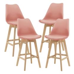 Helloshop26 - Lot de 4 tabourets de bar plastique synthétique hêtre 105x48x58 cm rose 03_0008721 - 3001948482726_0