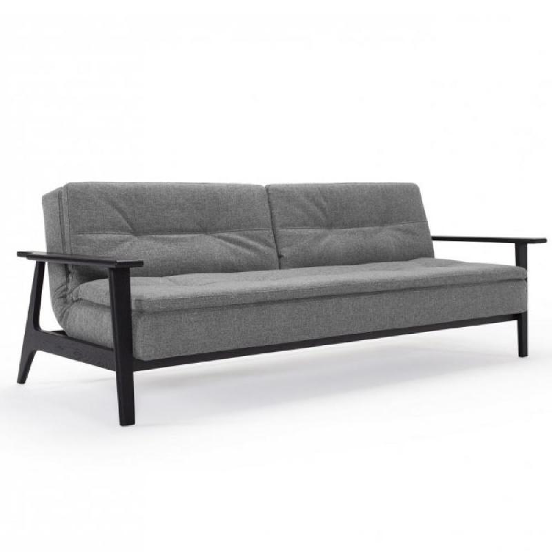Innovation Living - Canapé-lit design Dublexo Frej - Tissu Twist Charcoal - Convertible 115x210 cm - Accoudoirs chêne fumé laqués noirs_0