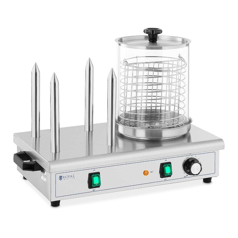 Machine à hotdog professionnelle 650 W - 4 piques chauffantes en acier inoxydable - Réservoir 0,7L - Réf. 14_0004977_0