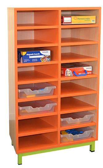 Meuble de rangement scolaire - 16 cases fixes en mélaminé avec socle métallique - Plusieurs coloris disponibles_0