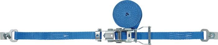 Sangle d'amarrage DIN 12195-2 longueur 4 m largeur 25 mm avec rochet + crochet plat et sécurité LC U 1500 daN PROMAT_0