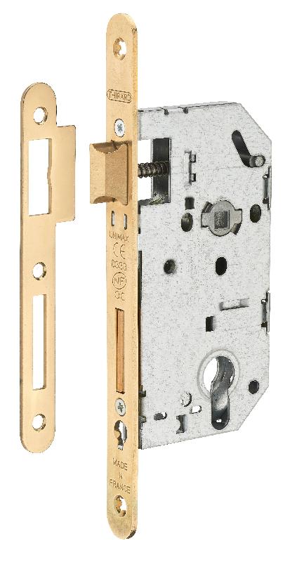 Serrure encastrable pour porte d'entrée - Unimax CE NF QC - Têtère laiton, demi-tour réversible - Réf. 00015236 - Marque Thirard_0