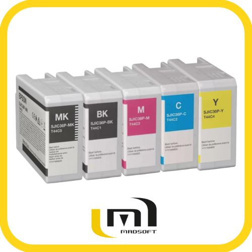 Cartouches d'encre pour imprimante jet d'encre couleur Epson C6000 et C6500 - 80 ml - Noir, Cyan, Jaune, Magenta_0