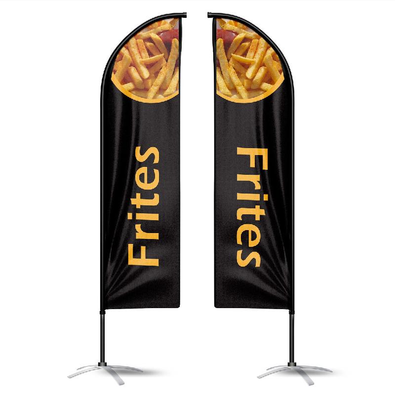 Drapeau Oriflamme FRITES Noir Double Face 3,40m - Kit Complet (Mât + Pied + Lestage) - noir polyester 3760418900077_0