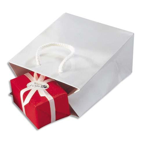 Emballage paquet de 25 sacs pelliculés blanc avec poignées cordelières assorties 19 x 27 x 10 cm_0