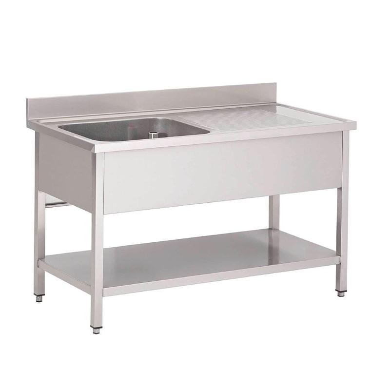 Plonge inox avec étagère basse GASTRO M 1 bac à gauche 1200 x 700 x 850mm - GN200_0