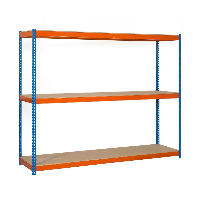 SimonRack Rayonnage industriel, 1500x1500x450 mm, 400 kg au point de flexion, 3 étagères bois, rayonnage garage, Bleu/Orange/Bois- Ecoforte - orange_0