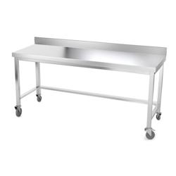 Table de travail en inox 1800 x 600 mm adossée avec renfort sur roulettes PREMIUM / GOLDINOX - inox 3701770803972_0