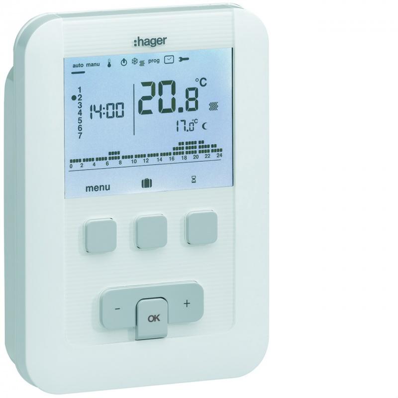 Thermostat d'ambiance programmable digital chauffage à eau chaude 4 fils sur 7j 230v HAGER ek530_0