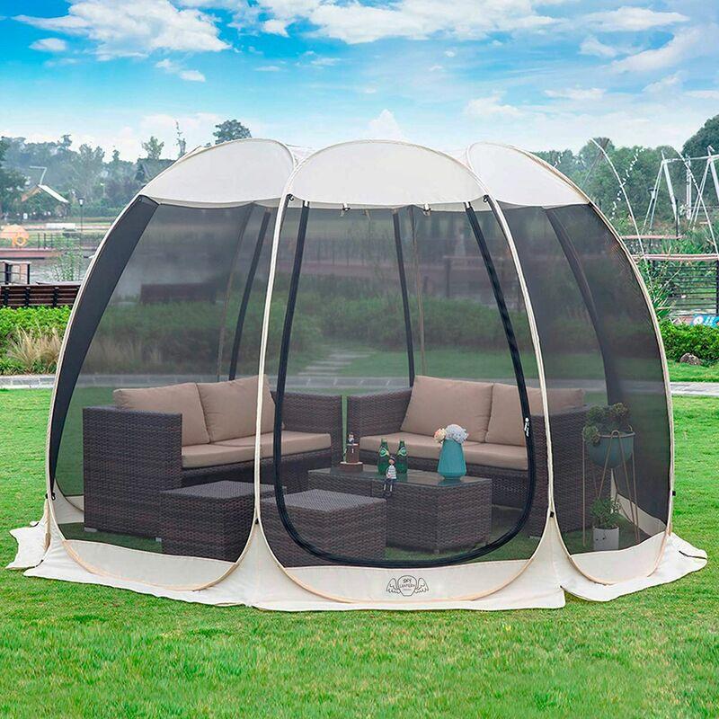 TONNELLE PLIANTE 4X4M - 8-12 PERSONNES - MONTAGE FACILE - TONNELLE DE JARDIN MOUSTIQUAIRE OCTOGONALE - TENTE DE CAMPING, ABRI SPA, TONNELLE PLIANTE