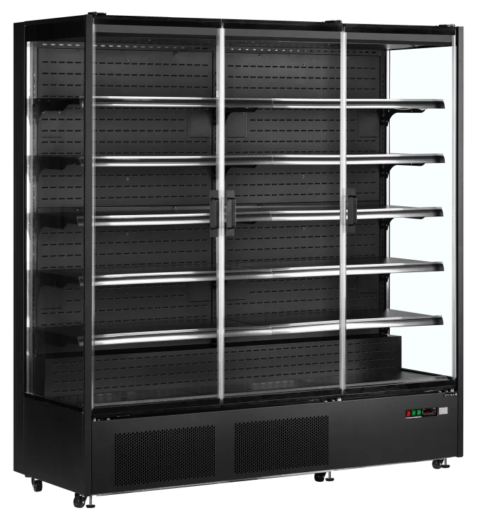 Vitrine réfrigérée murale libre-service en 3 portes avec joues vitrées_0
