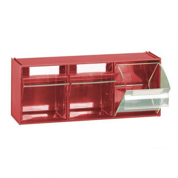 Bloc-tiroir 3 cases Rouge - façades transparentes - rangement pratique pour atelier et entrepôt_0
