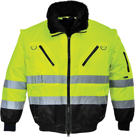 Blouson pilote 3 en 1 haute visibilité jaune noir PJ50 - Certifié CE - Taille M - Manches amovibles - Doublure en fourrure_0