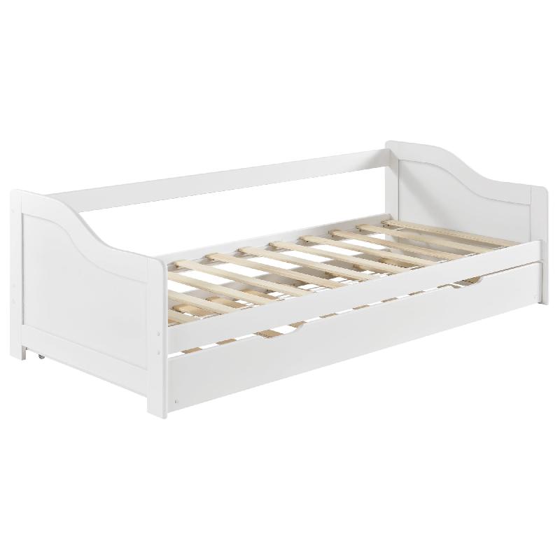 CANAPÉ-LIT CONVERTIBLE POUR 2 PERSONNES LIT GIGOGNE CANAPÉ DIVAN LIT D\'APPOINT STRUCTURE EN PIN SOMMIER À LATTES EN CONTREPLAQUÉ BLANC 205X190,5X66CM 03_0001316_0