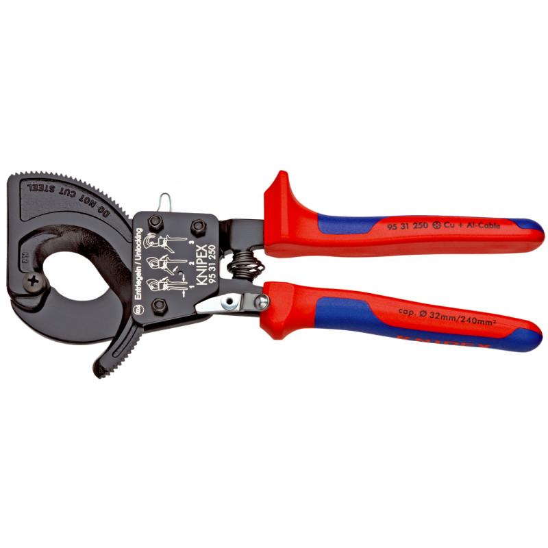 Coupe-câbles à cliquet 250mm - Cu/Al Ø32mm/240mm² - Gainage bi-matière - KNIPEX | 95 31 250 - Compact et ergonomique_0