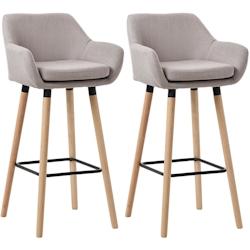 Décoshop26 - Lot de 2 tabourets de bar lounge design scandinave assise en tissu taupe pieds en bois repose-pieds en métal 10_0004173 - 3000251967692_0