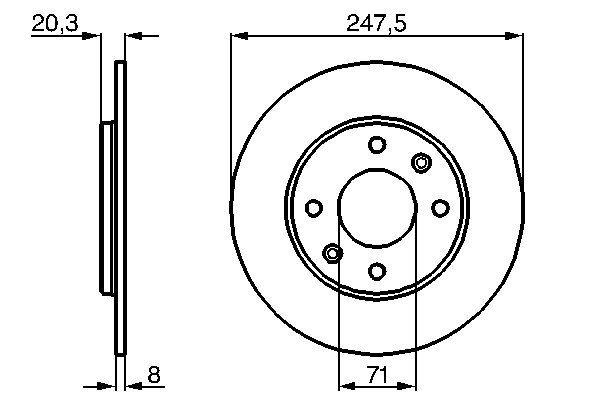 Disque de frein Bosch 0986478371 - boîte de 2 - arrière - plein - 4 trous - épaisseur 8 mm_0
