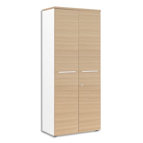 Armoire haute à portes battantes Gautier Office - 2 portes pleines avec serrure - Façade et dessus chêne - L80 x H187 x P42 cm_0