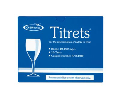 Kit d’analyse visuelle des Sulfites dans le vin 10-100 ppm, type : Titrets 30 ampoules, marque Chemetrics - Ref.: NBL017_0