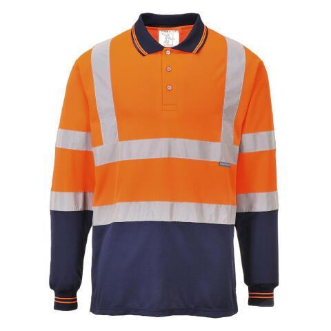 LOT DE 2 - PORTWEST S279 POLO BICOLORE MANCHES LONGUES ORANGE/MARINE - TAILLE S