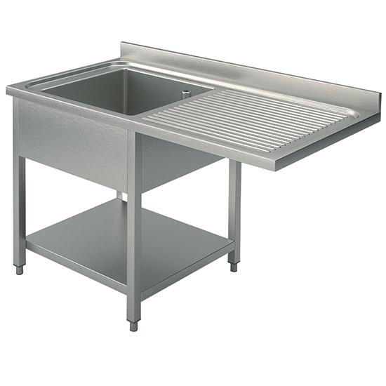 Plonge inox sur piètement avec étagère inférieure, place pour lave-vaisselle, 1 bac à gauche, 1300x600 mm - SLG1LD13560_0