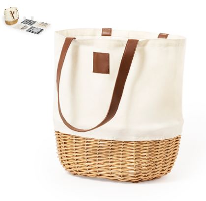 Sac pique-nique en osier et coton finition naturelle - Laudan 20468 - 12 pièces pour 2 personnes_0
