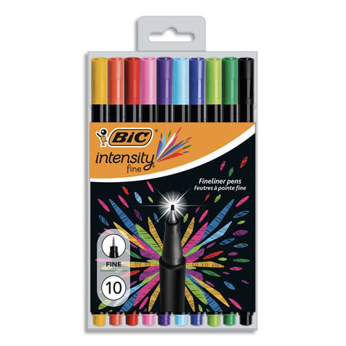 STYLOS FEUTRES BIC INTENSITY - POINTE ULTRA FINE 0,4 MM - COLORIS ASSORTIS - PACK DE 10