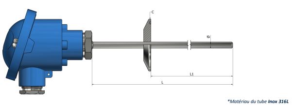 Thermistance avec tête de raccordement - Montage sanitaire Tri-clamp - HH31 - PTC/NTC - Types B, DAN, M, N, Ex, NS_0