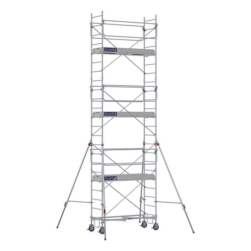 Échafaudage roulant acier ROLLSTAR 205 - Hauteur de travail 9,10 m - Structure pliable et garde-corps monobloc - DUARIB - Réf : 8320072_0