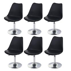 Décoshop26 - Lot de 6 chaises pivotantes réglables en hauteur en PVC rotatif en PVC et plastique noir piètement chromé 04_0000703 - noir 3000054232690_0