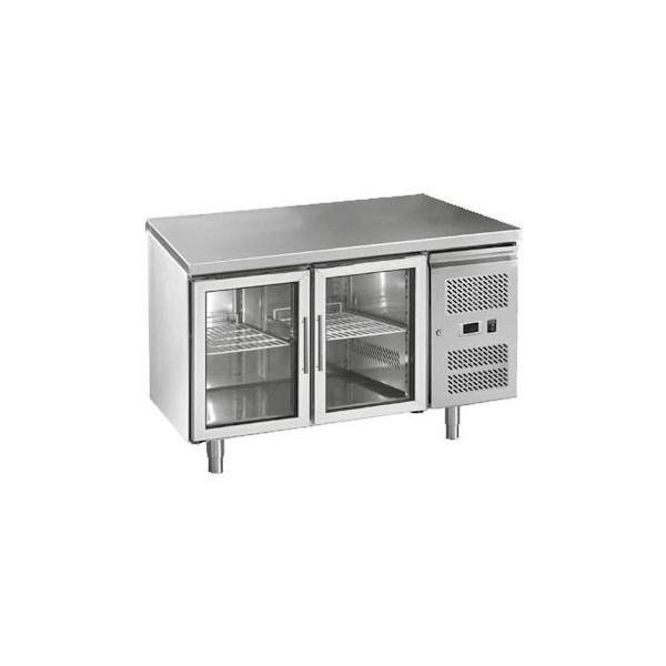 Desserte réfrigérée centrale, gamme gastro, 2 portes vitrées, 0.56 Kw, inox, grille_0