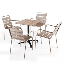 Oviala Business Ensemble table de jardin stratifié chene foncé avec 4 fauteuils Taupe - Oviala - gris métal 108130_0