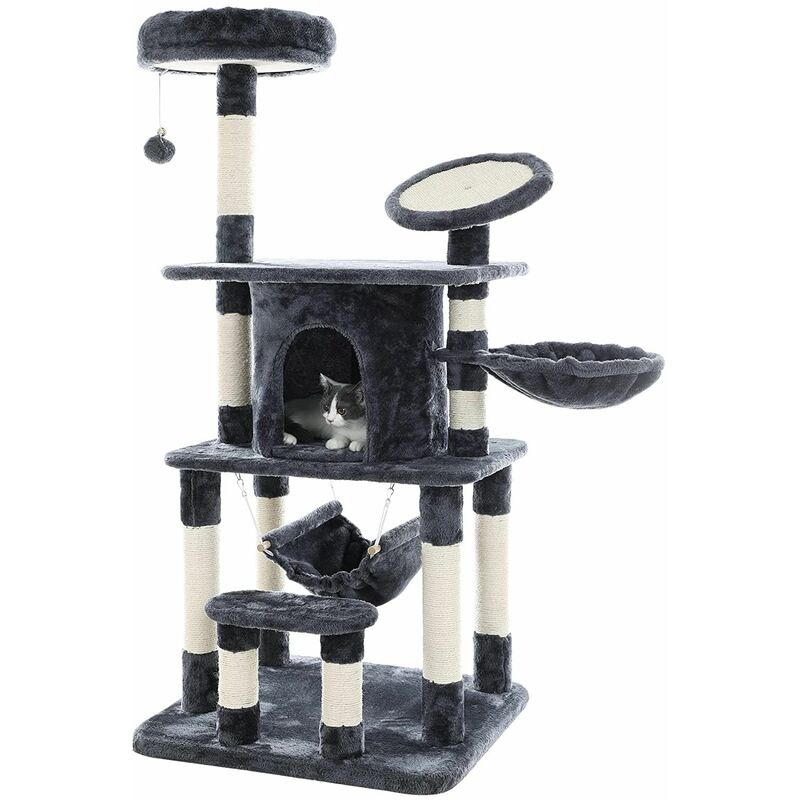 Feandrea Arbre A Chat Hauteur De 84cm Colonne En Sisal Pour Aiguiser Les Griffes 2 Niches Luxueuses Maison De Jeu Meubles Pour Chatons Chats Et Felins Grise Claire Par Songmics Pct61w