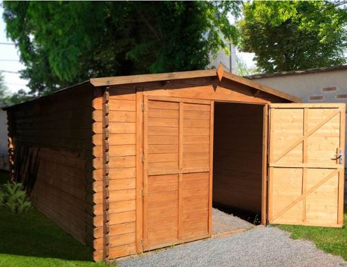 Garage simple bois / 20.83 m² / toit double pente / porte battante / 3.7 x 6 x 2.36 m_0